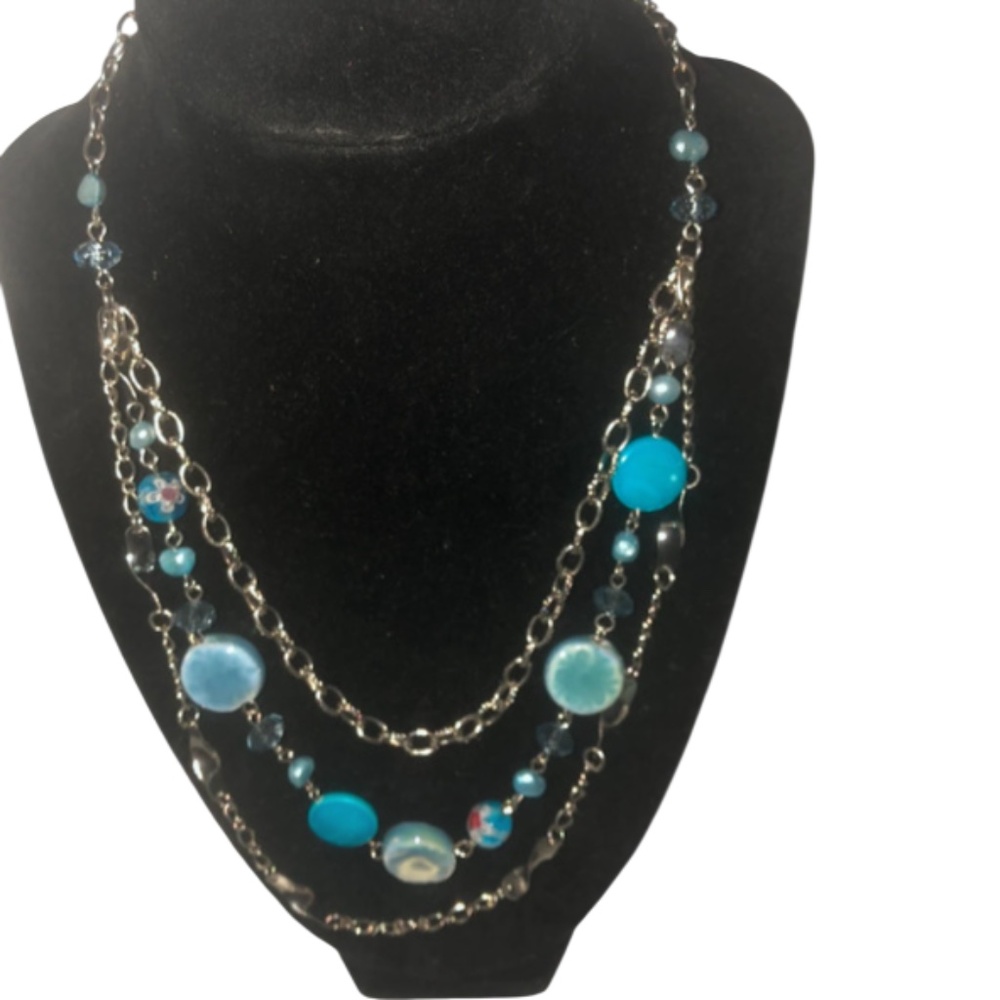 Source Unknown Layered Turquoise and Aqua Beaded Necklace